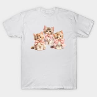 Coquette Cute Kittens with Pink Bows T-Shirt